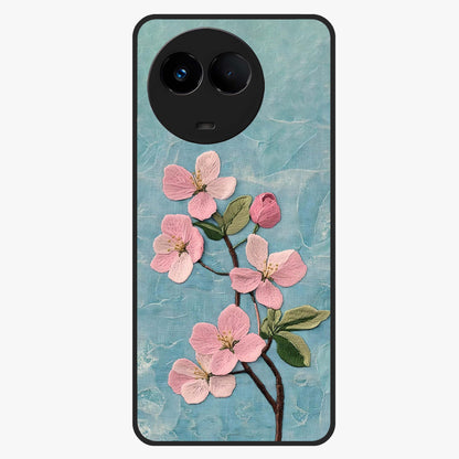 Threaded Blossom Breeze Glass Case showing flat back view with delicate blossom artwork and glossy glass finish.
