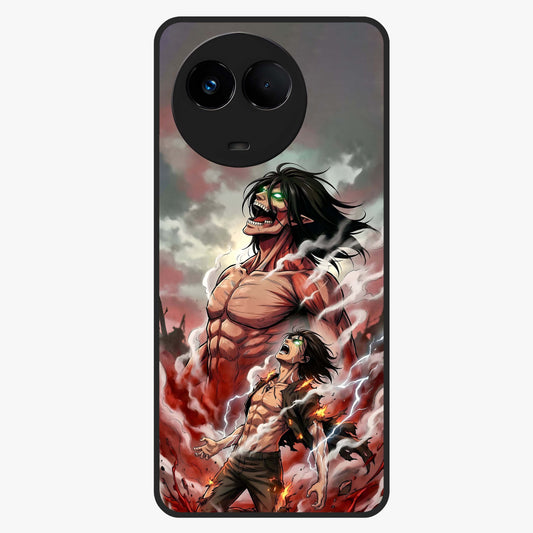 Titan Awakening Fury Glass Case showing flat back view with powerful titan inspired artwork and glossy glass finish.