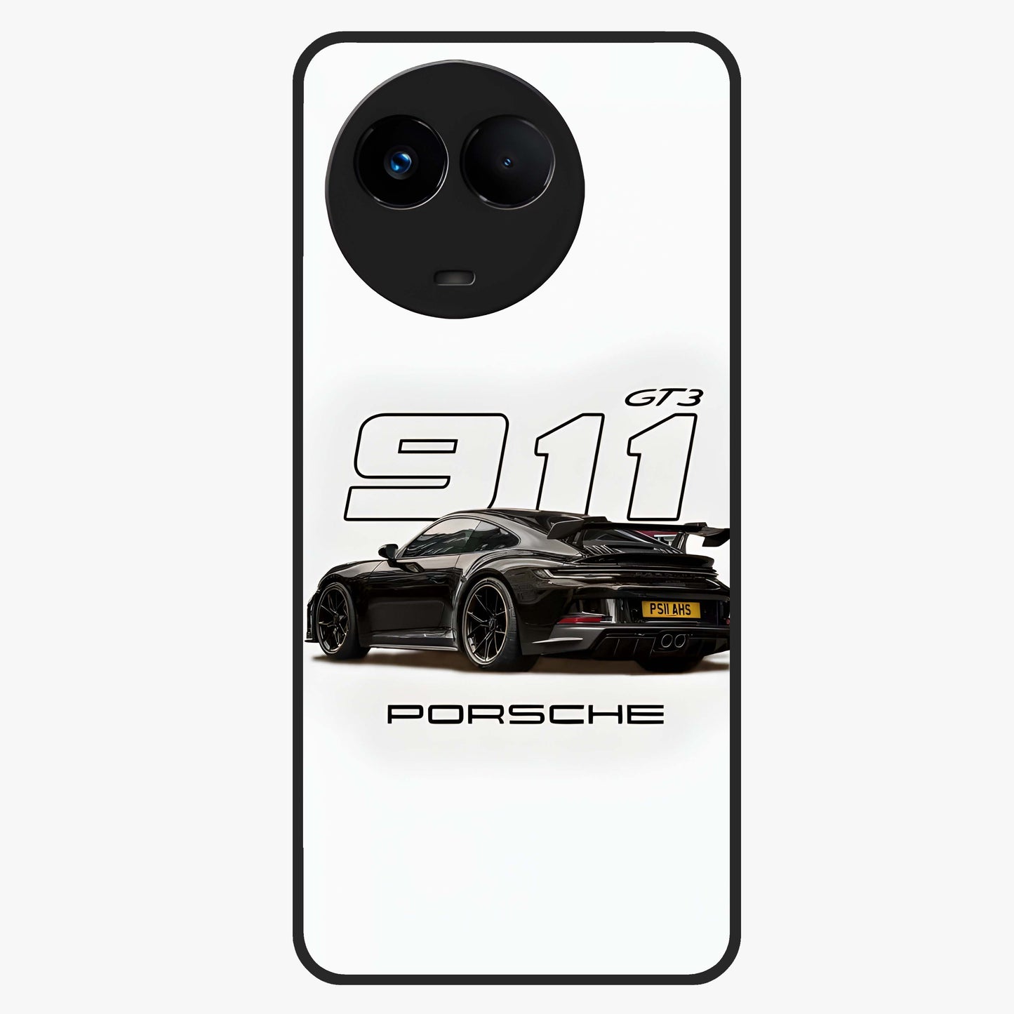 Turbo Legacy Icon Glass Case showing flat back view with iconic sports car inspired artwork and glossy glass finish.