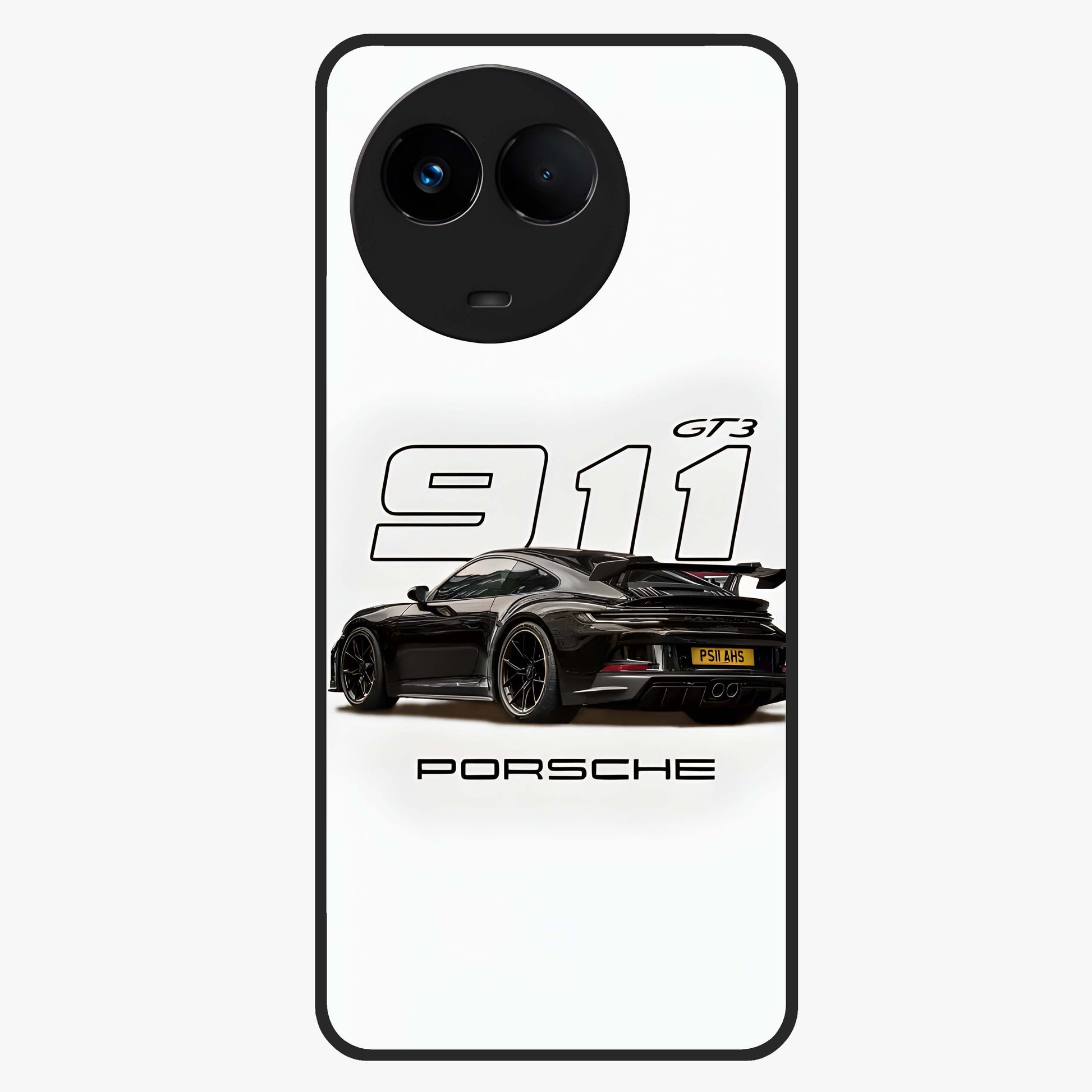 Turbo Legacy Icon Glass Case showing flat back view with iconic sports car inspired artwork and glossy glass finish.