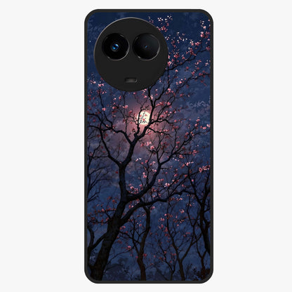 Twilight Sakura Serenade Glass Case showing flat back view with cherry blossom artwork at twilight and glossy glass finish.