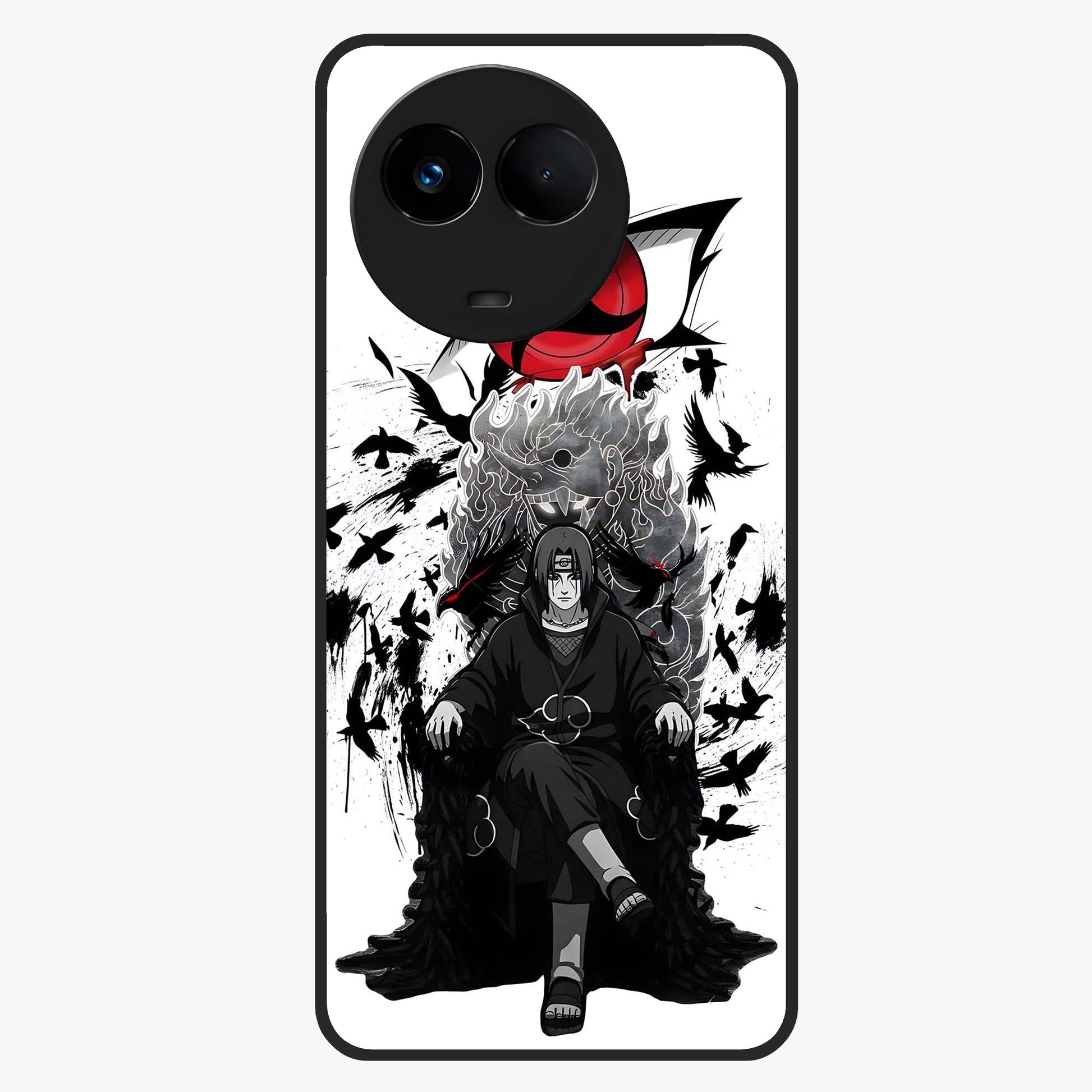 Uchiha Shadow Throne Glass Case showing flat back view with cosmic underwater themed artwork and glossy glass finish.