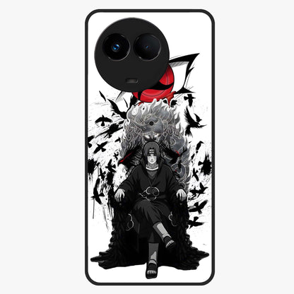 Uchiha Shadow Throne Glass Case showing flat back view with cosmic underwater themed artwork and glossy glass finish.