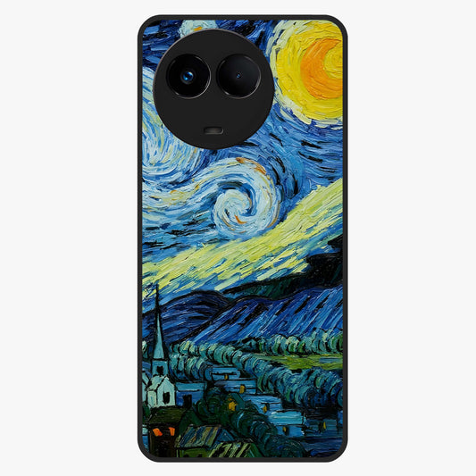 Van Gogh Art Glass Case showing flat back view with classic painterly artwork inspired by Van Gogh style and glossy glass finish.