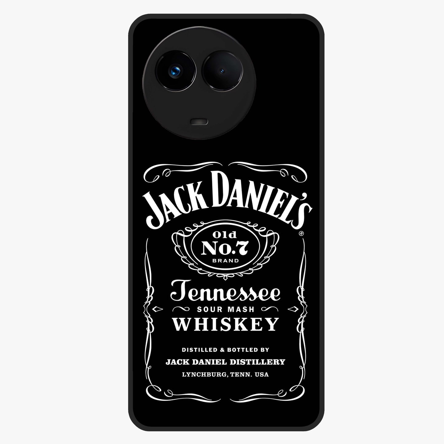 Vintage Whiskey Heritage Glass Case showing flat back view with classic whiskey inspired artwork and glossy glass finish.