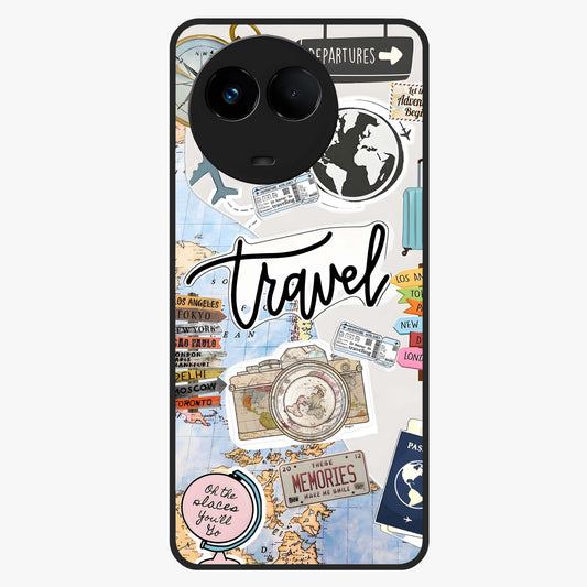 Wanderlust Journal Glass Case showing flat back view with travel inspired artwork and glossy glass finish.