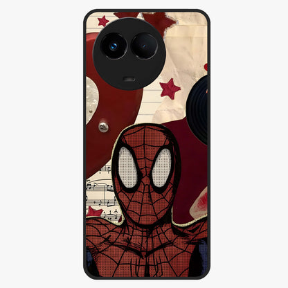 Web Warrior Vibes Glass Case showing flat back view with superhero inspired web themed artwork and glossy glass finish.