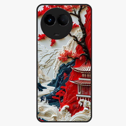 Whispers Of Sakura Waves Glass Case showing flat back view with cherry blossom wave artwork and glossy glass finish.