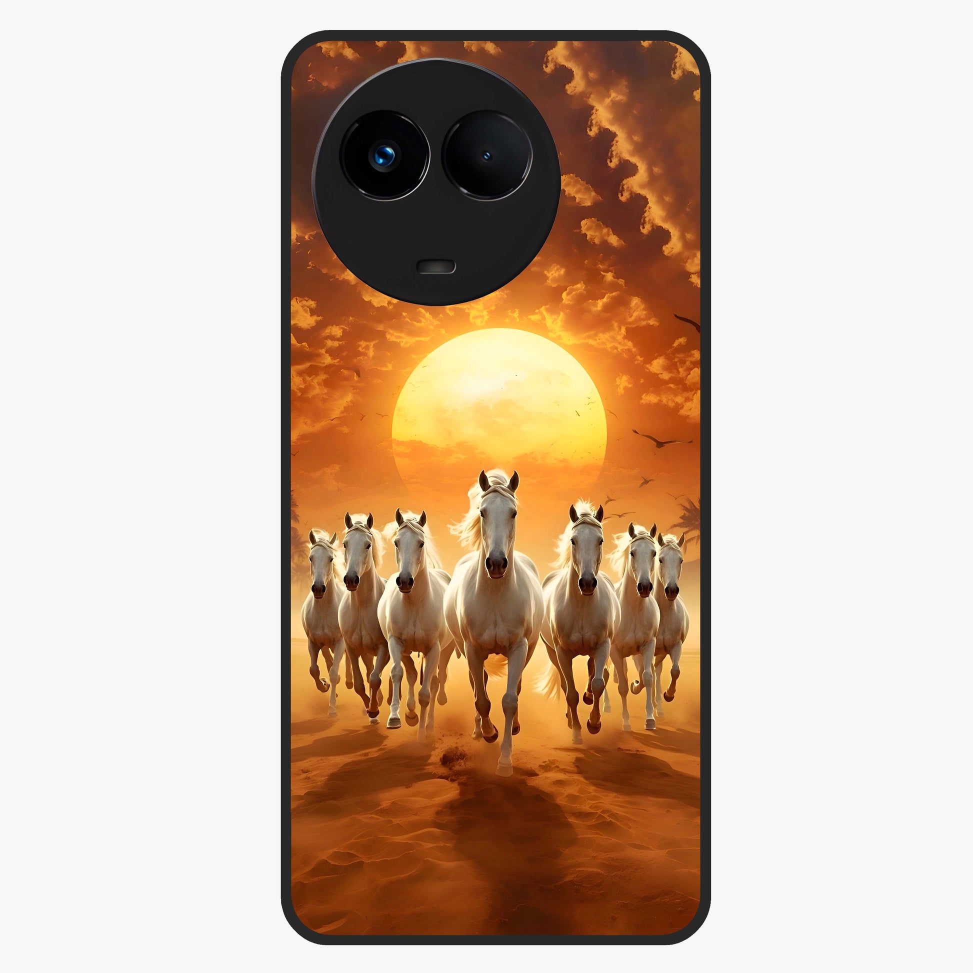 Wild Sunset Majesty Glass Case showing flat back view with majestic sunset landscape artwork and glossy glass finish.