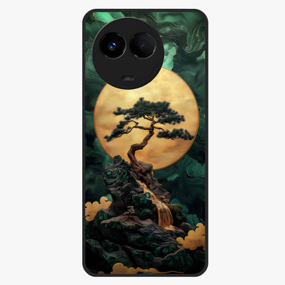 Zen Moon Rise Glass Case showing flat back view with calm moonrise artwork and glossy glass finish.