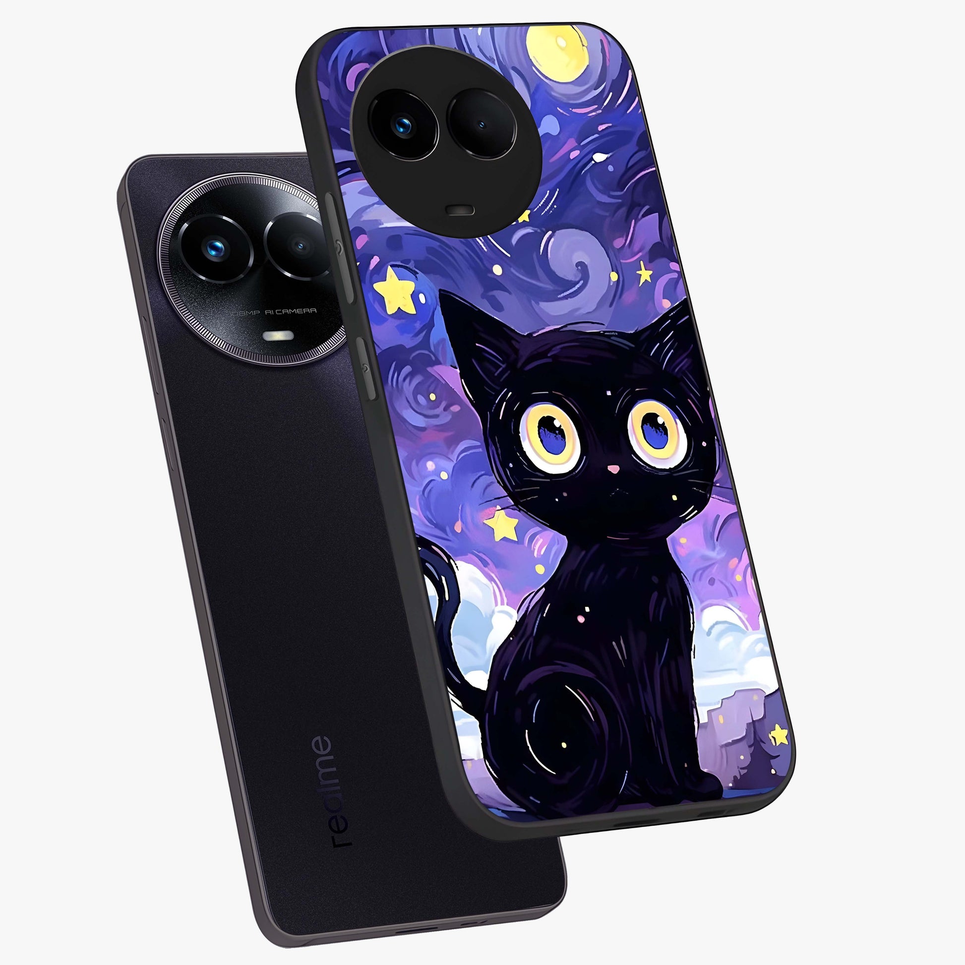 Abstract Cat Art Glass Case displayed in angled mockup highlighting modern abstract cat artwork and sleek glass surface.
