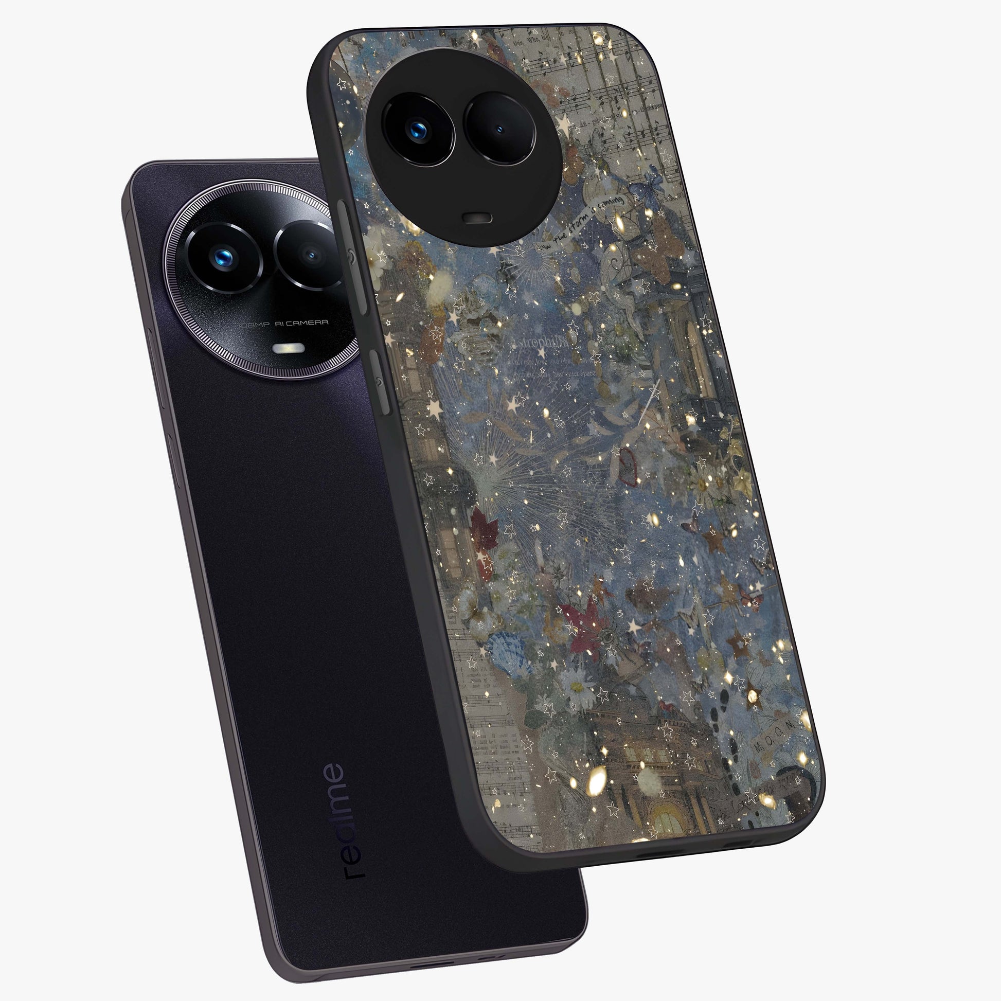 Aesthetic Astrolophia Glass Case displayed in angled mockup highlighting artistic aesthetic elements and smooth glass surface.
