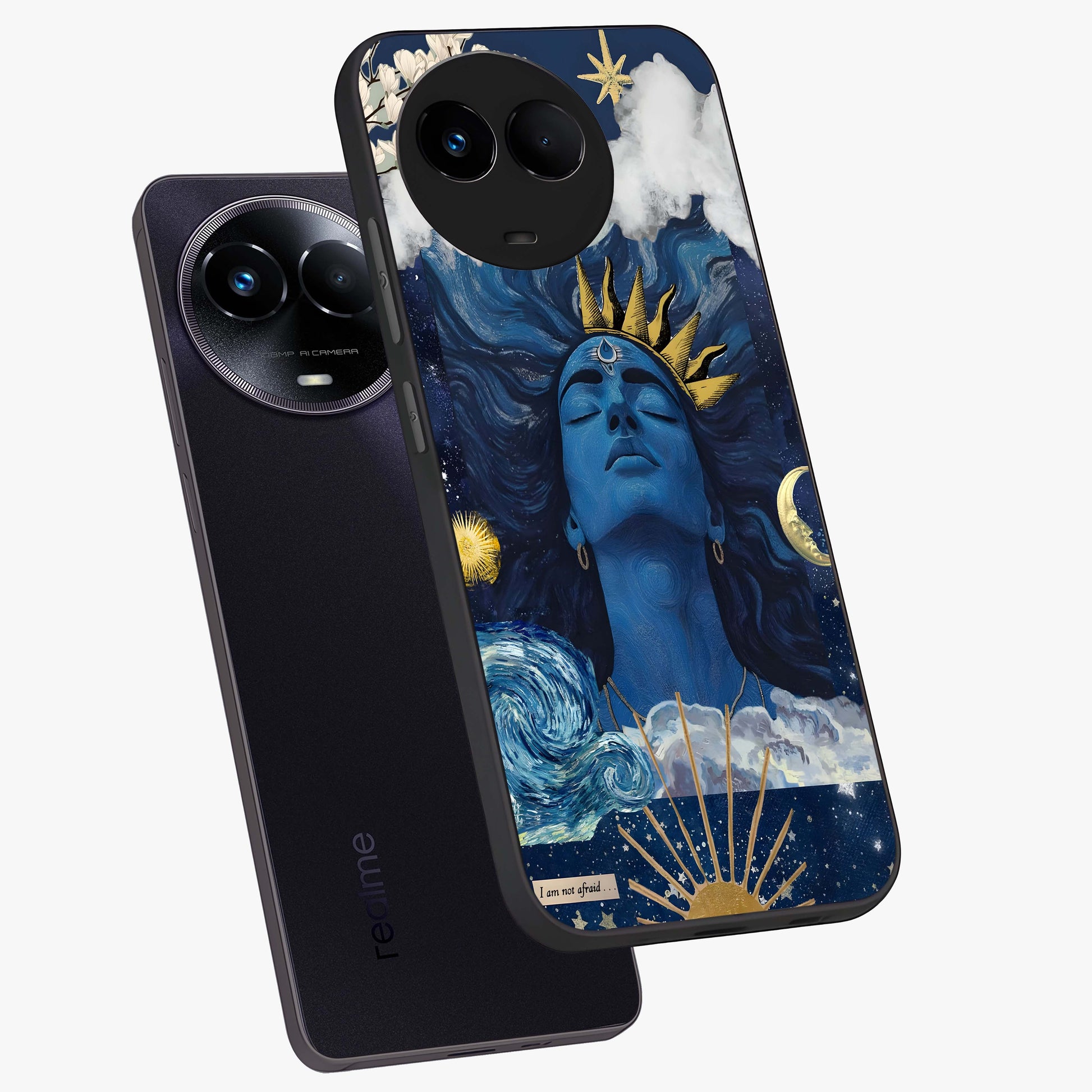 Aesthetic Lord Shiva Glass Case displayed in angled mockup highlighting spiritual Shiva illustration and sacred aesthetic design.