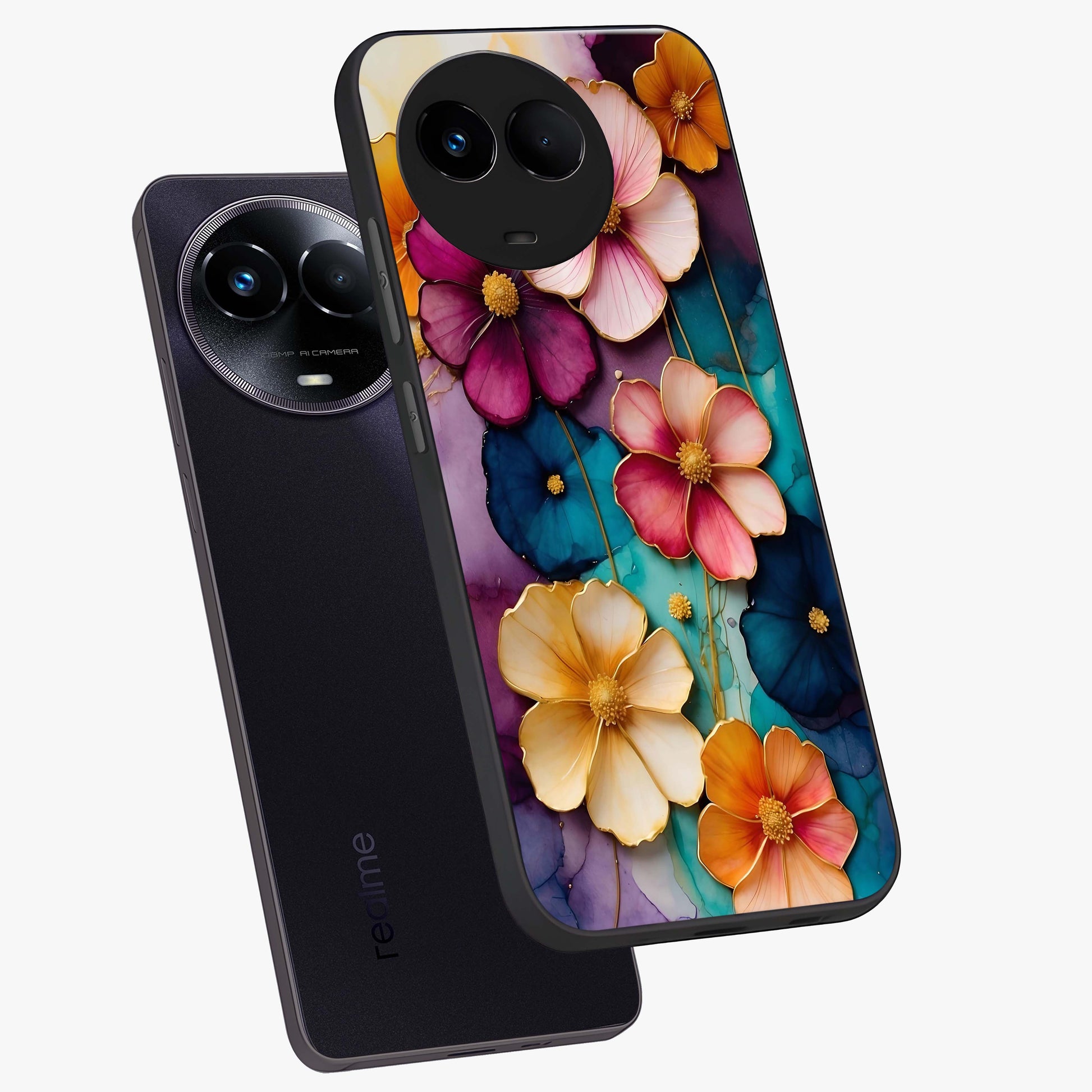 Artlyn Grace Flower Pattern Glass Case displayed in angled mockup highlighting delicate flower pattern design and smooth glass surface.