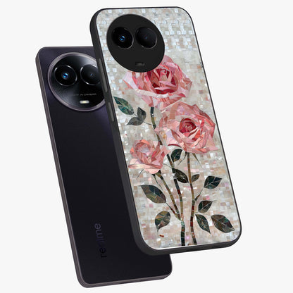 Blush Mosaic Bloom Glass Case displayed in angled mockup highlighting artistic mosaic flower pattern with aesthetic design.