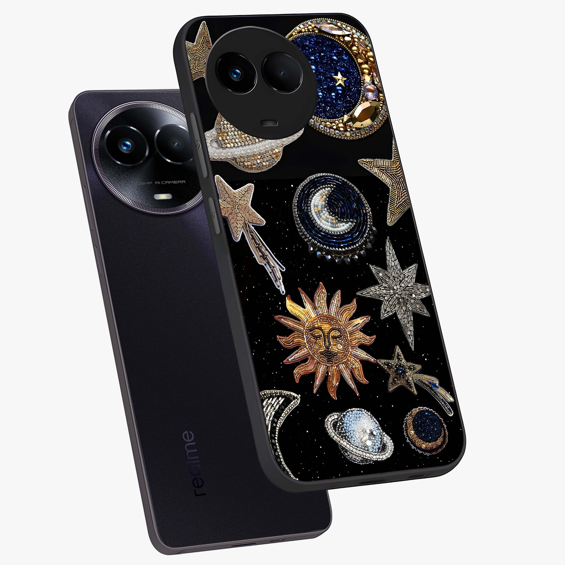 Celestial Gem Constellations Glass Case displayed in angled mockup highlighting gemstone inspired constellation design.