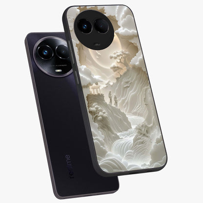Celestial Origami Glass Case displayed in angled mockup highlighting geometric origami design with cosmic aesthetic theme.