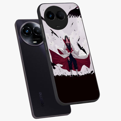 Crimson Crow Ascension Glass Case displayed in angled mockup highlighting powerful crow illustration with dark crimson aesthetic.