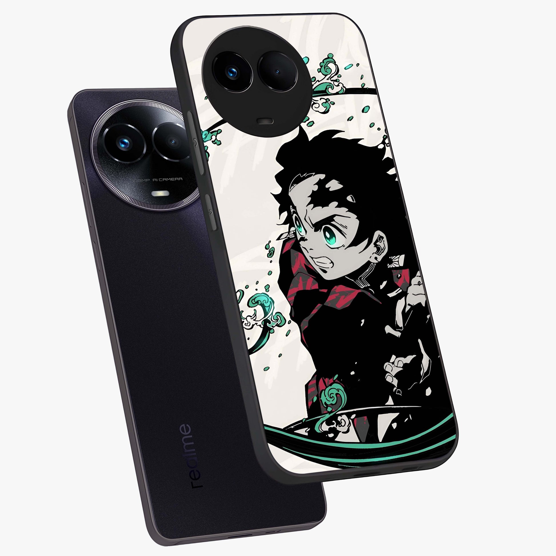 Demon Slayer Glass Case displayed in angled mockup highlighting dramatic anime character design with action aesthetic.
