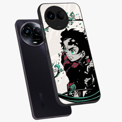 Demon Slayer Glass Case displayed in angled mockup highlighting dramatic anime character design with action aesthetic.
