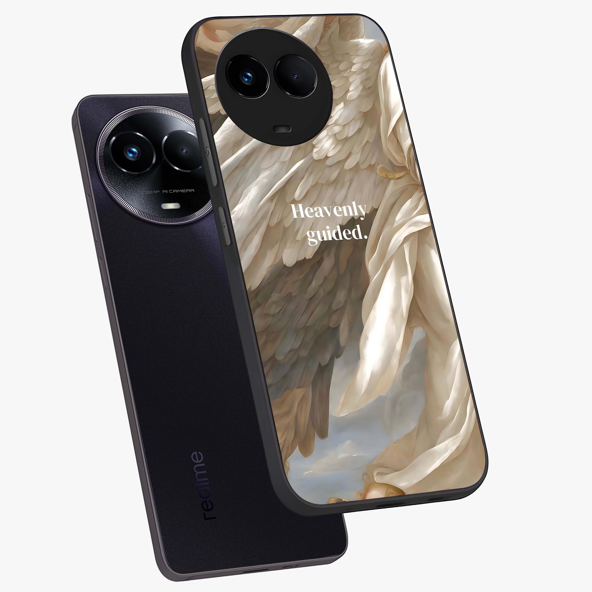 Divine Winged Grace Glass Case displayed in angled mockup highlighting graceful wing design with divine aesthetic style.