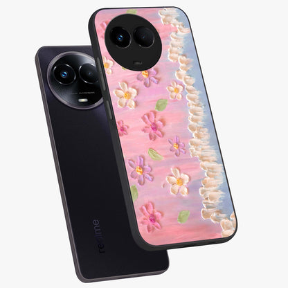 Dreamy Painted Garden Glass Case displayed in angled mockup highlighting colorful garden illustration with dreamy aesthetic style.