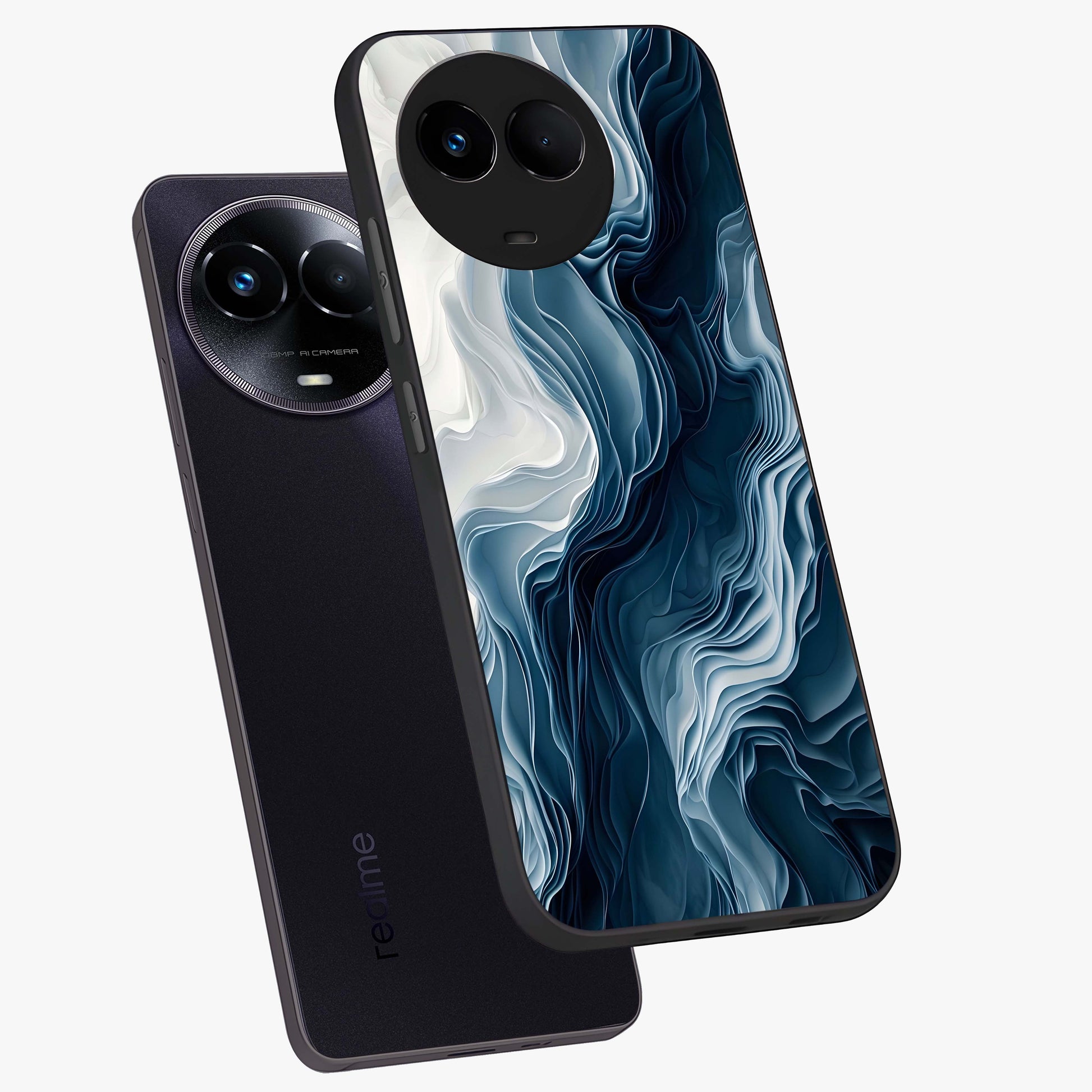 Ethereal Paper Marble Glass Case displayed in angled mockup highlighting elegant marble pattern with modern aesthetic style.