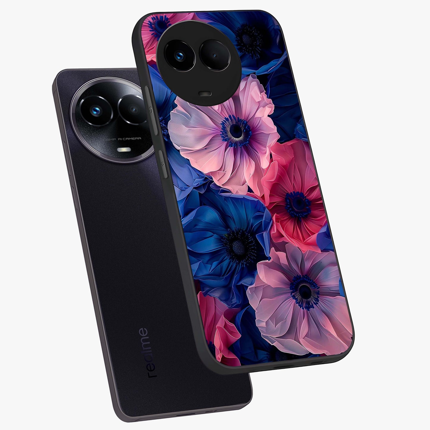 Flower Paper Art Pattern Glass Case displayed in angled mockup highlighting layered paper flower design with artistic aesthetic.