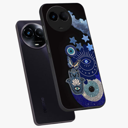 Galactic Charm Cluster Glass Case displayed in angled mockup highlighting luminous galaxy inspired design with dreamy aesthetic.