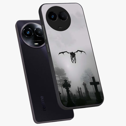 Graveyard Shadow Descent Glass Case displayed in angled mockup highlighting eerie shadow illustration with gothic aesthetic.