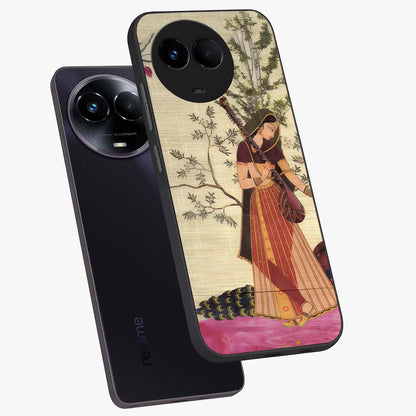 Lady With Veena Art Glass Case displayed in angled mockup highlighting graceful musical illustration with cultural artistic aesthetic.