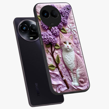 Lavender Cat Whimsy Glass Case displayed in angled mockup highlighting playful feline illustration with pastel lavender aesthetic.