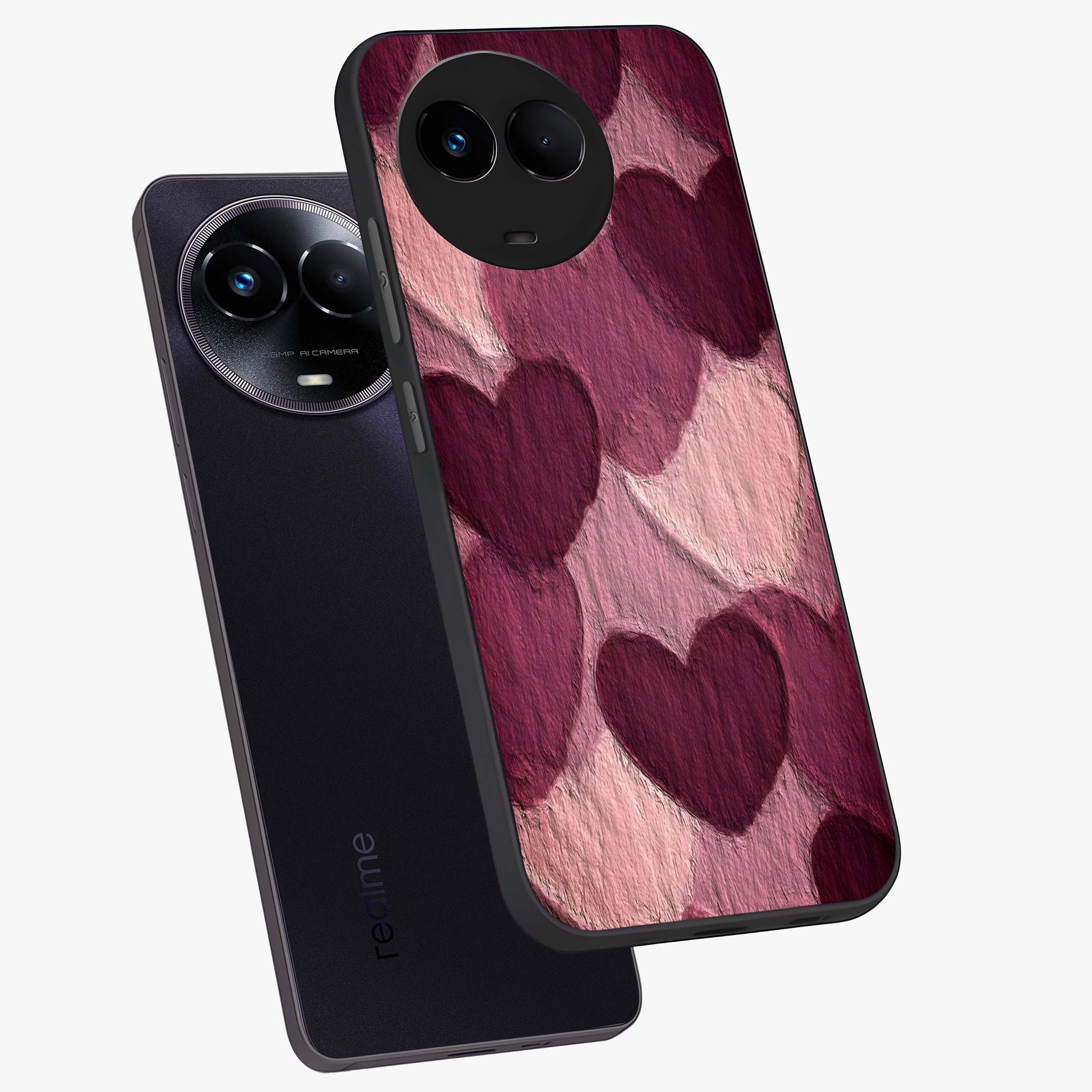 Layered Paper Hearts Glass Case displayed in angled mockup highlighting creative paper craft heart design with romantic aesthetic.