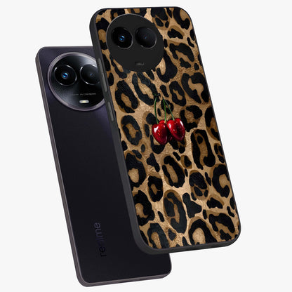 Leopard Wild Cherry Glass Case displayed in angled mockup highlighting bold animal print design with playful cherry aesthetic.