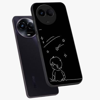 Line Art Boy With Shooting Stars Glass Case displayed in angled mockup highlighting elegant line art design with dreamy star aesthetic.