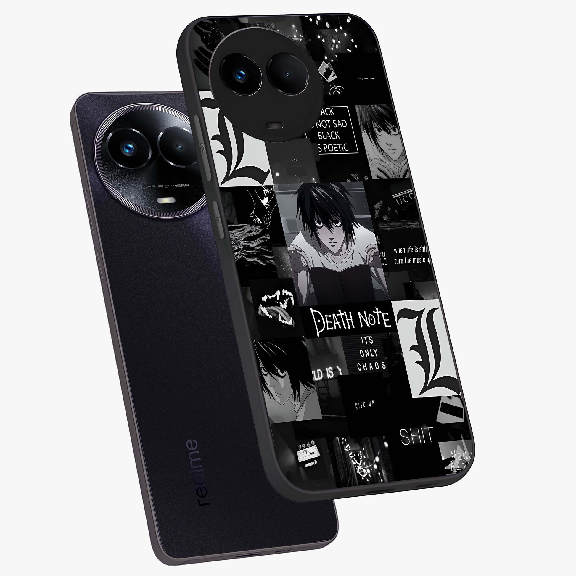 Midnight Chaos Mind Glass Case displayed in angled mockup highlighting chaotic artistic design with dramatic midnight aesthetic.