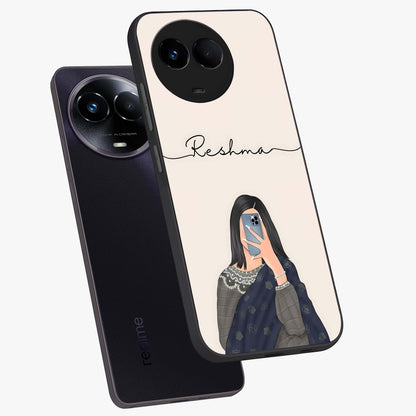 Mirror Mood Muse With Custom Name Glass Case displayed in angled mockup highlighting aesthetic mirror inspired design with custom name feature.