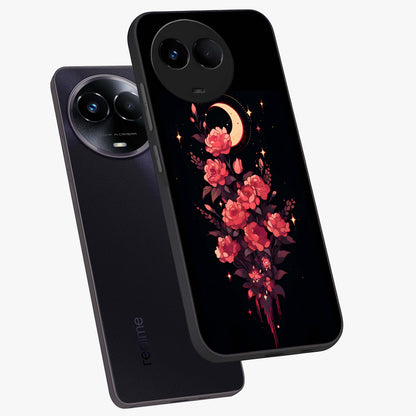 Moonlit Floral Elegance Glass Case displayed in angled mockup highlighting graceful flower design with soft moonlight aesthetic.