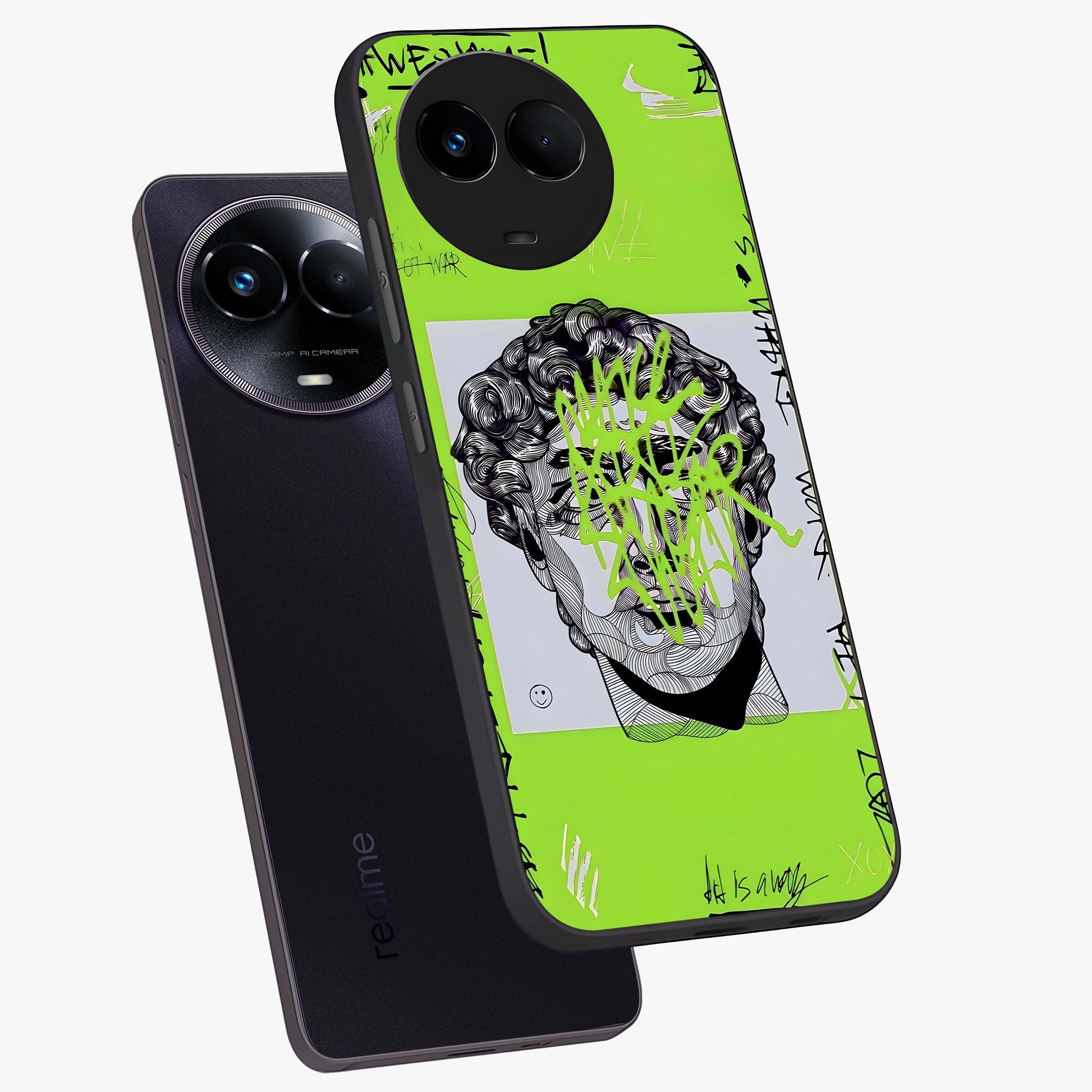 Neo Graffiti Rebellion Glass Case displayed in angled mockup highlighting urban street art design with rebellious aesthetic.