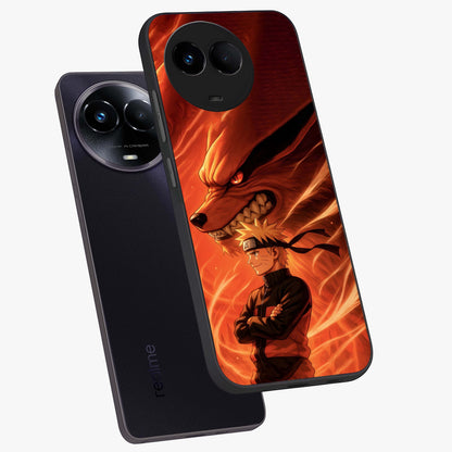Nine Tails Legacy Glass Case displayed in angled mockup highlighting dynamic anime beast illustration with bold mystical aesthetic.