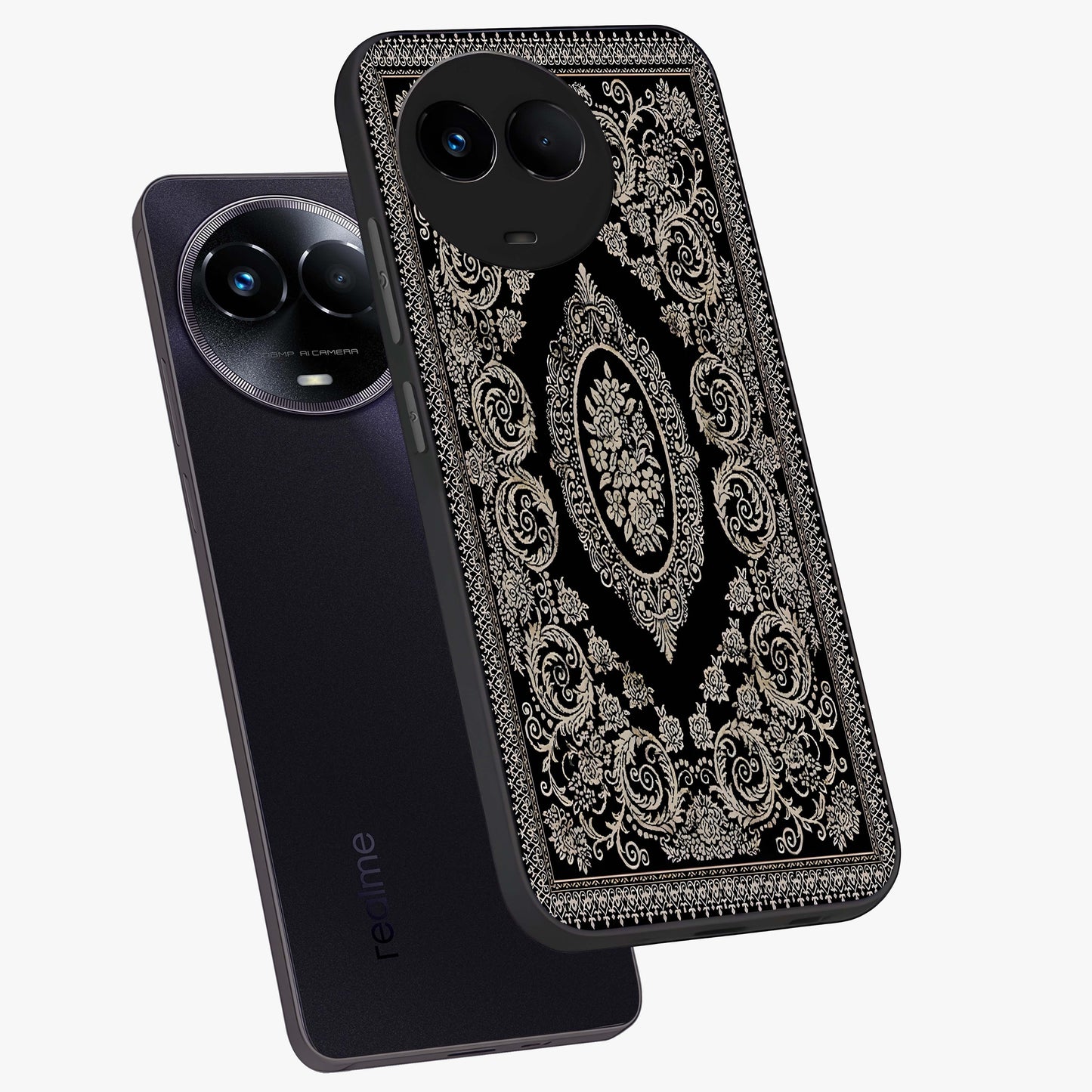 Noir Bloom Elegance Glass Case displayed in angled mockup highlighting refined flower design with stylish noir aesthetic.