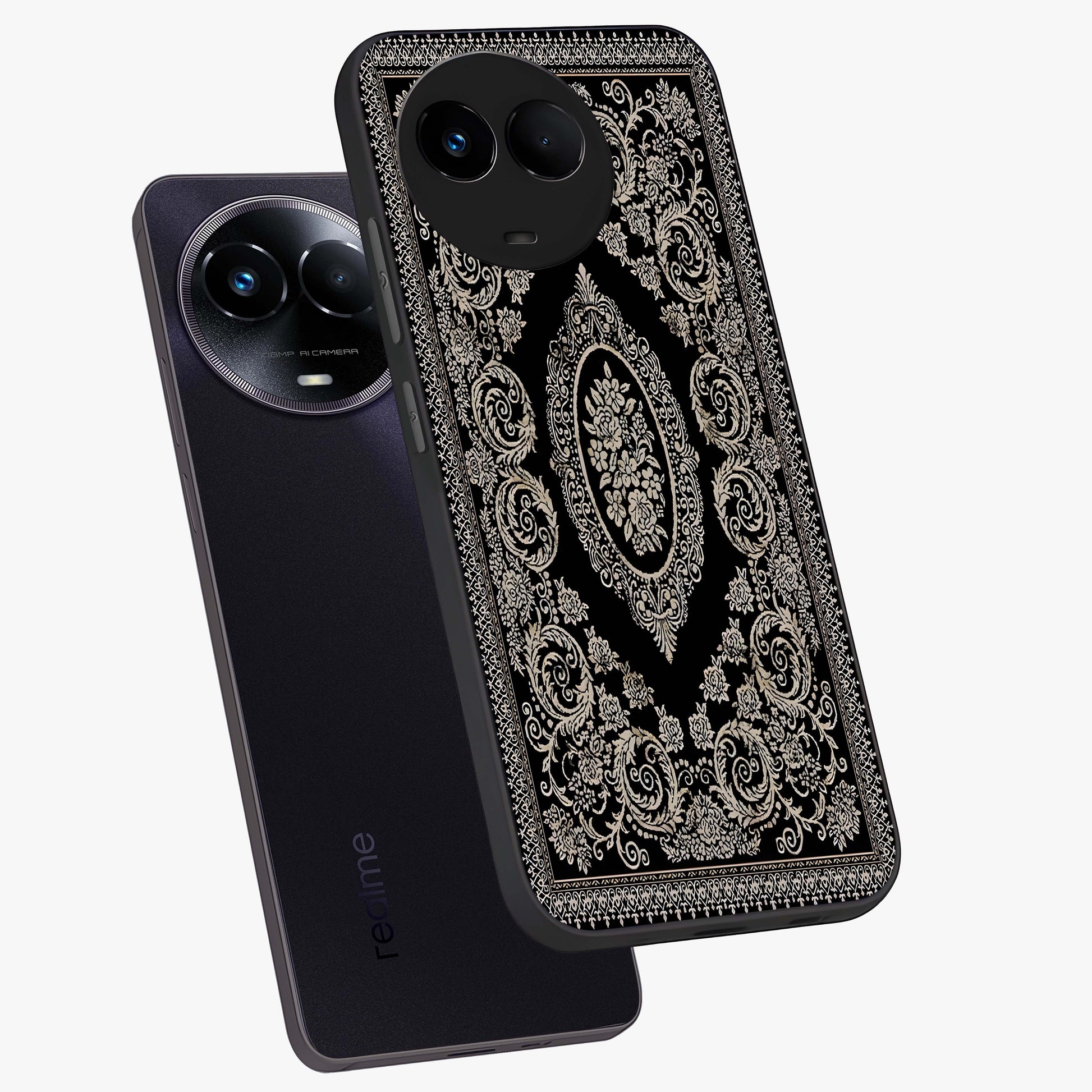 Noir Bloom Elegance Glass Case displayed in angled mockup highlighting refined flower design with stylish noir aesthetic.