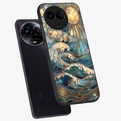 Oceanic Stained Printed Glass Case displayed in angled mockup highlighting colorful aquatic design with artistic aesthetic style.