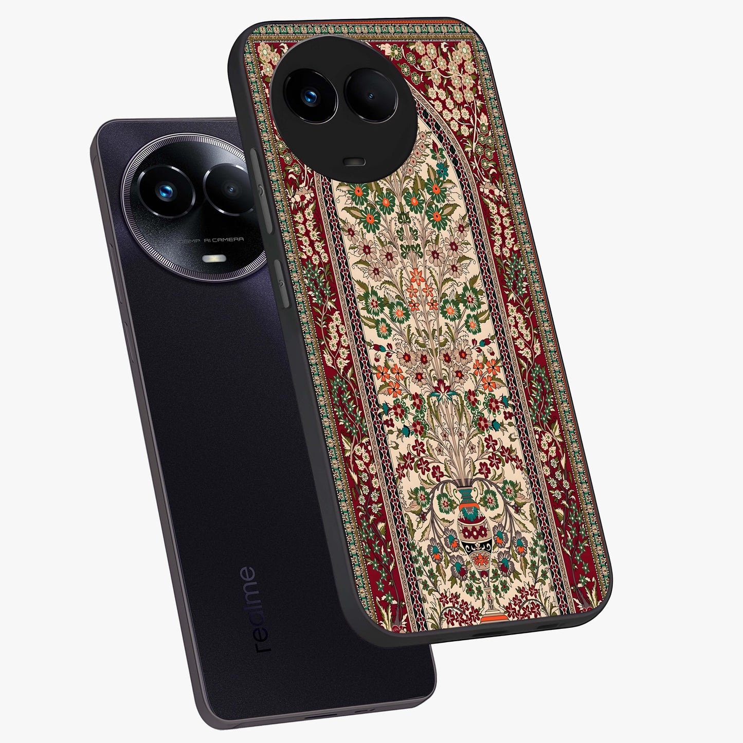 Persian Inspired Glass Case displayed in angled mockup highlighting intricate traditional design with elegant cultural aesthetic.