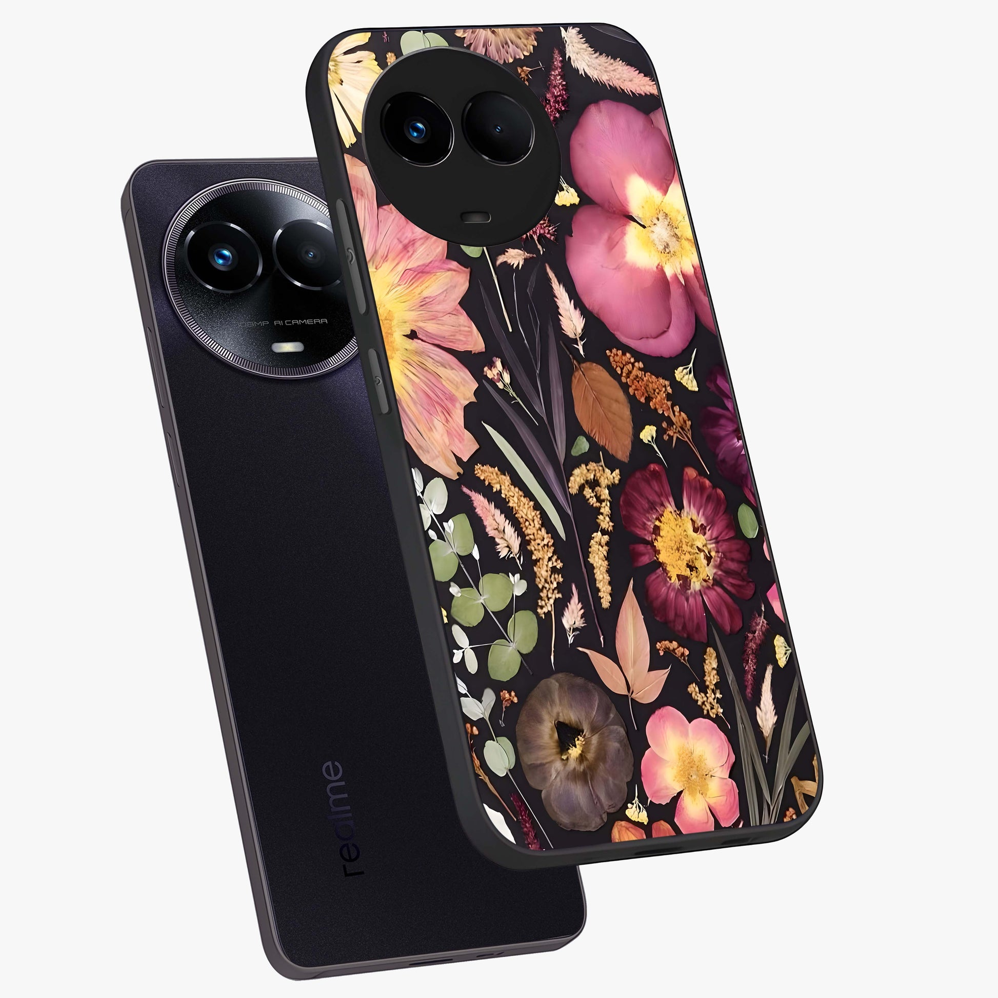 Petal Dream Tapestry Glass Case displayed in angled mockup highlighting decorative petal pattern with elegant botanical aesthetic.