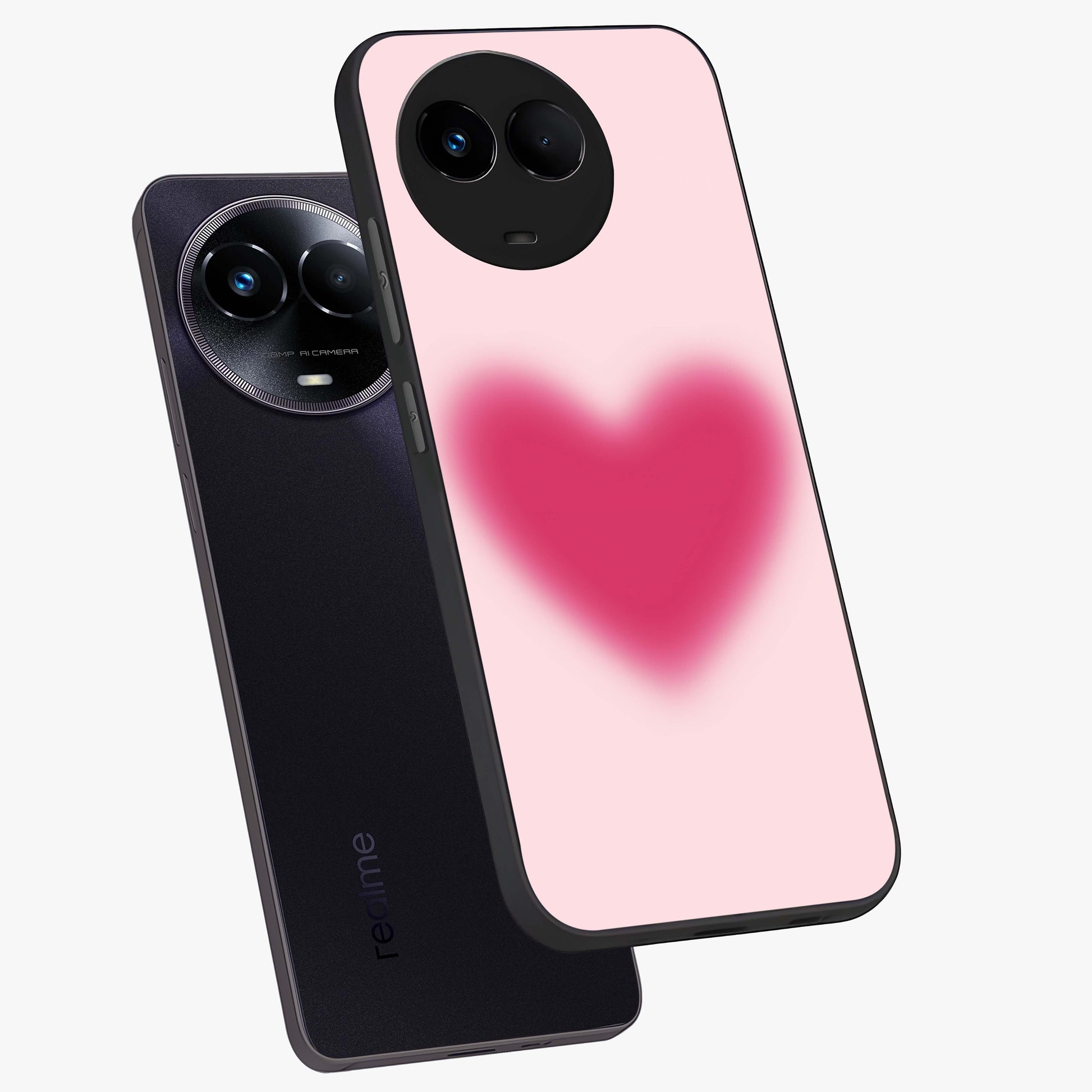 Pink Aura Heart Glass Case displayed in angled mockup highlighting vibrant pink heart design with dreamy aura aesthetic.