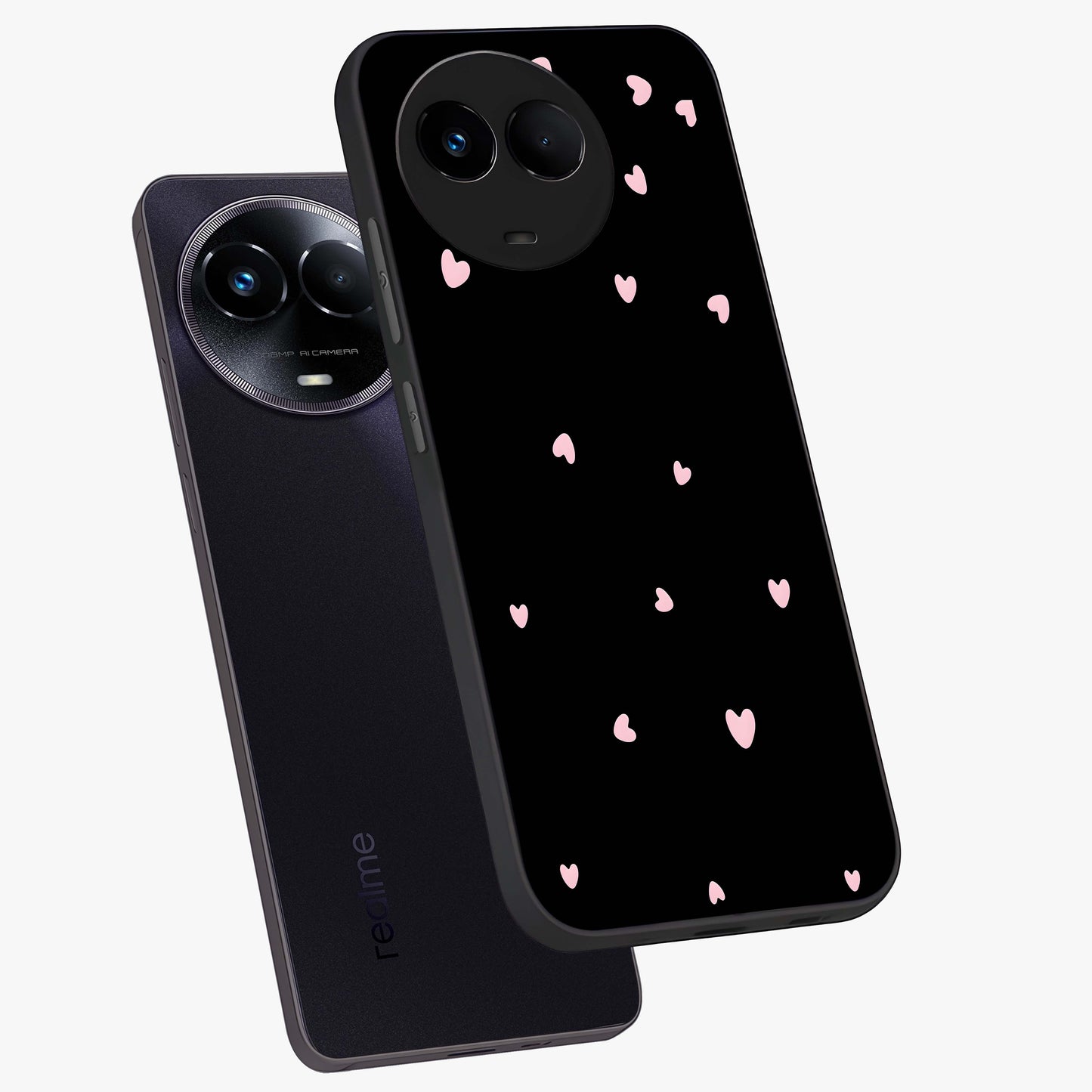 Pink Love Drops Glass Case displayed in angled mockup highlighting cute love drop design with vibrant pink aesthetic.
