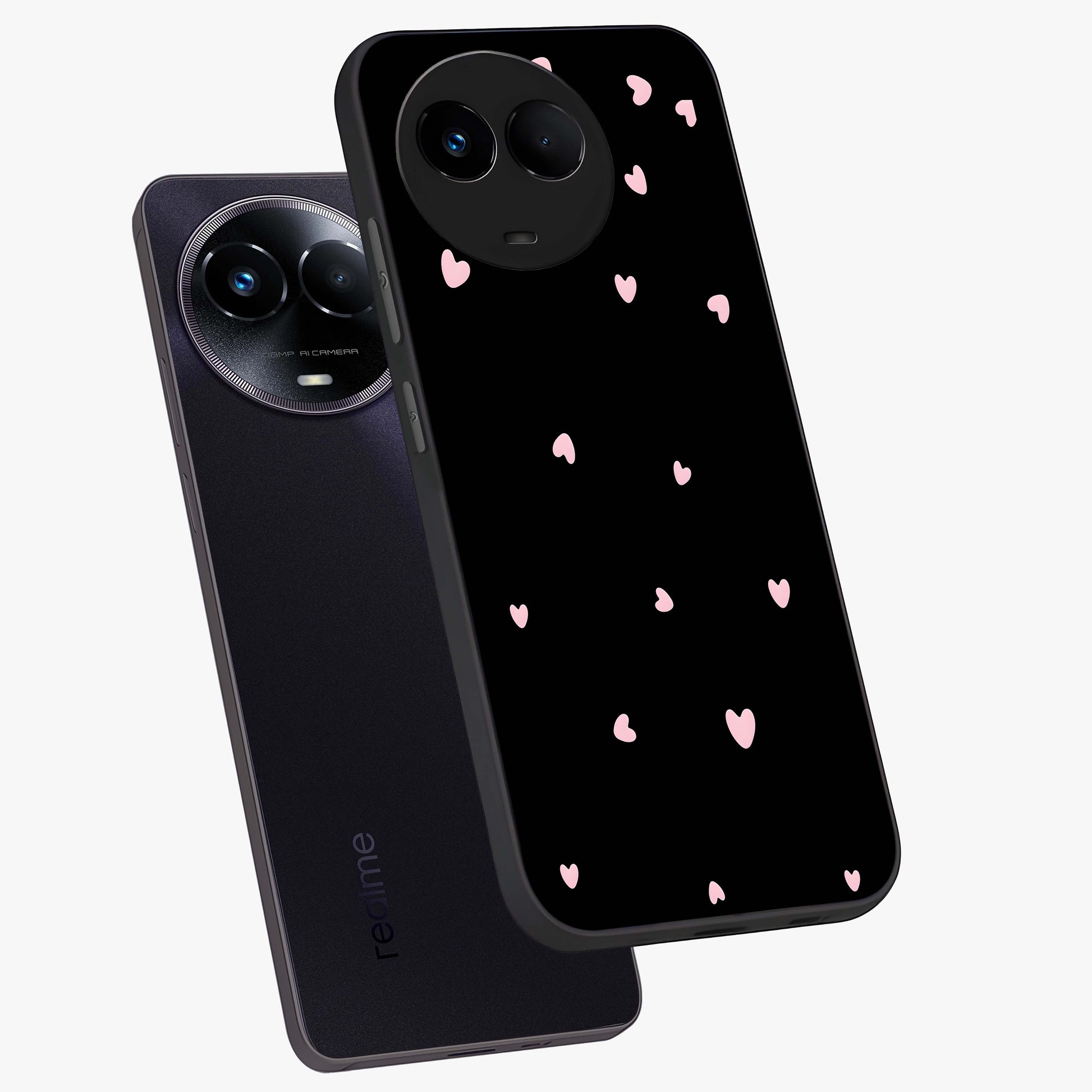 Pink Love Drops Glass Case displayed in angled mockup highlighting cute love drop design with vibrant pink aesthetic.