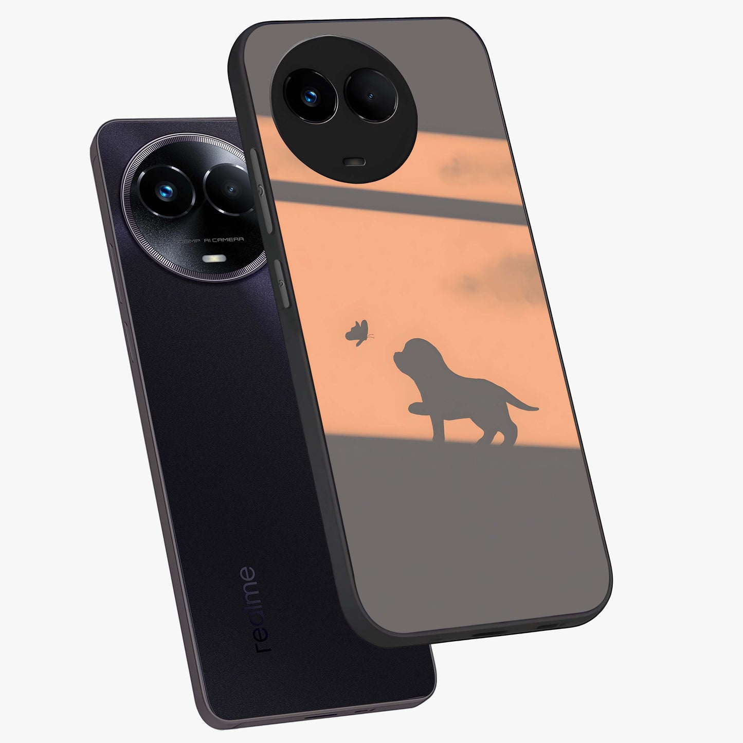 Puppy Shadow Art Glass Case displayed in angled mockup highlighting playful dog illustration with artistic shadow aesthetic.