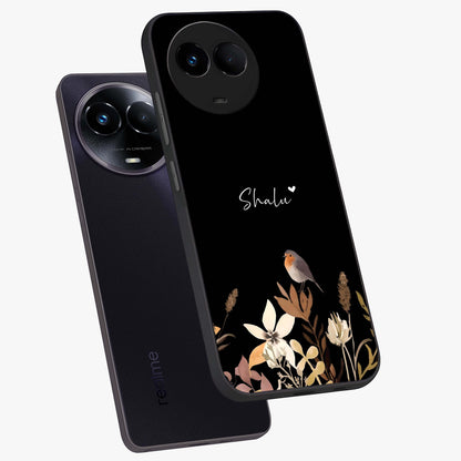 Quiet Garden Tune Custom Name Glass Case displayed in angled mockup highlighting delicate floral garden design with custom name feature.